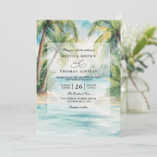 Paradise Palms Tropical Beach QR Code Wedding Invitation
