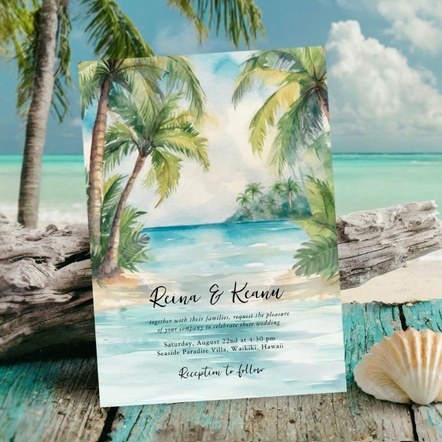 Paradise Palms Tropical Beach Wedding Invitation (Creator Uploaded)