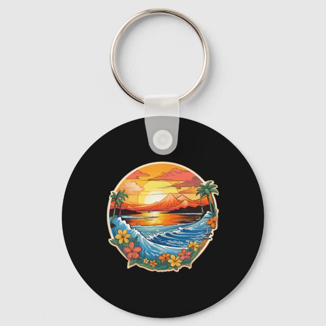 Paradise Sand Sand Surf Waves In Sunset  Key Ring (Front)