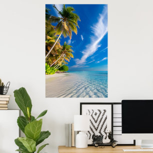 Paradise Shoreline:Tropical Palm Trees and Crystal Poster