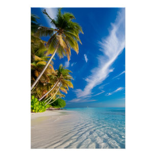 Paradise Shoreline:Tropical Palm Trees and Crystal Poster