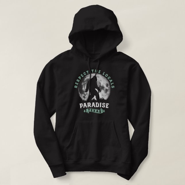 Paradise Texas Bigfoot Night Walk Retro Moon Hoodie (Design Front)