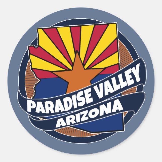 Paradise Valley Arizona flag burst round stickers (Front)