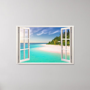 Paradisiac View Through The Window Illusion Canvas Print