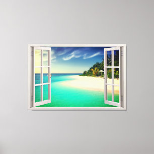 Paradisiac View Through The Window Illusion Canvas Print