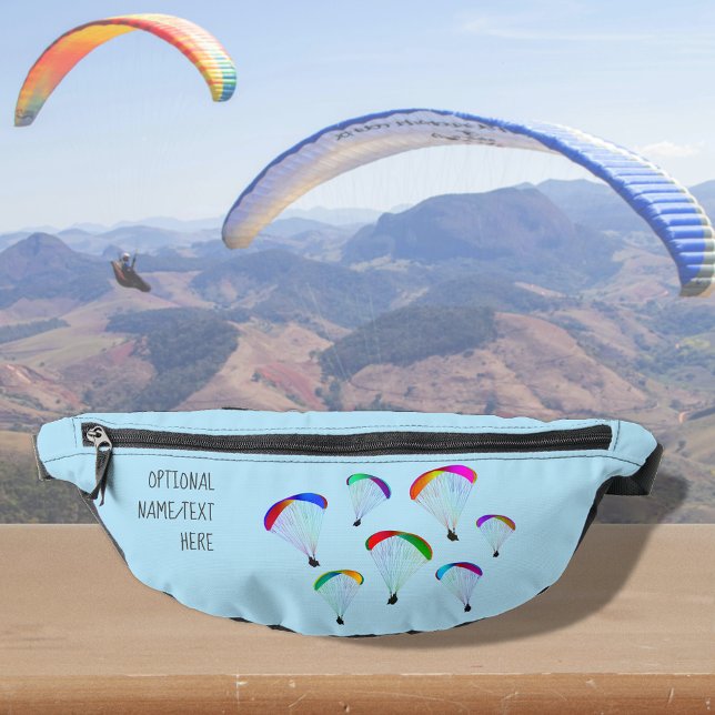 Paraglider themed motif on sky blue, optional name bum bags (Creator Uploaded)
