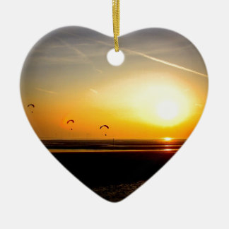 Paragliders enjoying the Sunset Ceramic Tree Decoration