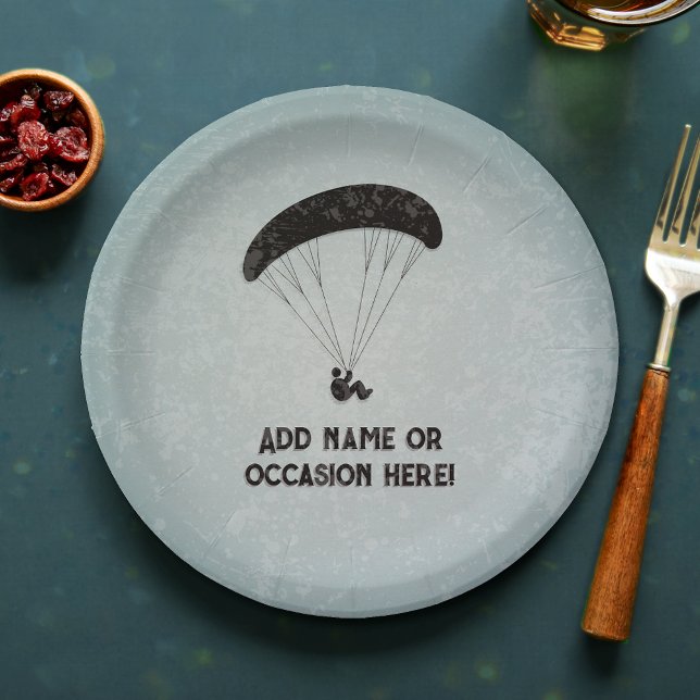 Paragliding Motif - metal stamp look - any text on Paper Plate (Creator Uploaded)