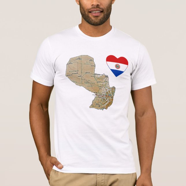 Paraguay Flag Heart and Map T-Shirt (Front)