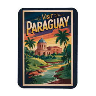Paraguay Landscape Illustration Travel Art Vintage Magnet