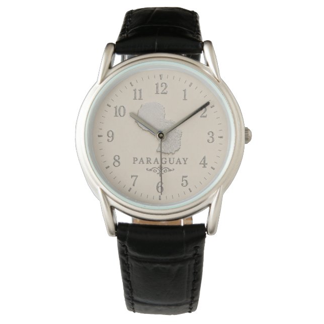 Paraguay Map Cream Silver Watch (Front)