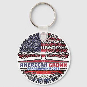 Paraguay Paraguayan American USA Tree Roots Flag Key Ring