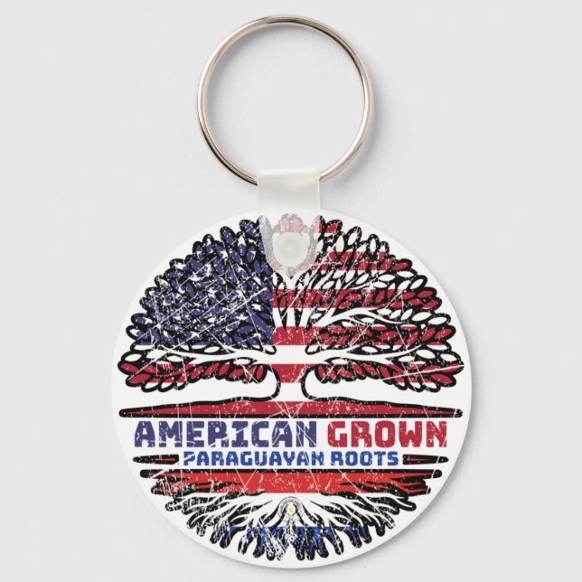 Paraguay Paraguayan American USA Tree Roots Flag Key Ring (Front)