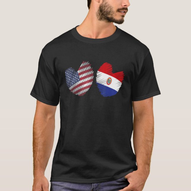 Paraguay USA Heart American Flag Paraguayan Flag L T-Shirt (Front)