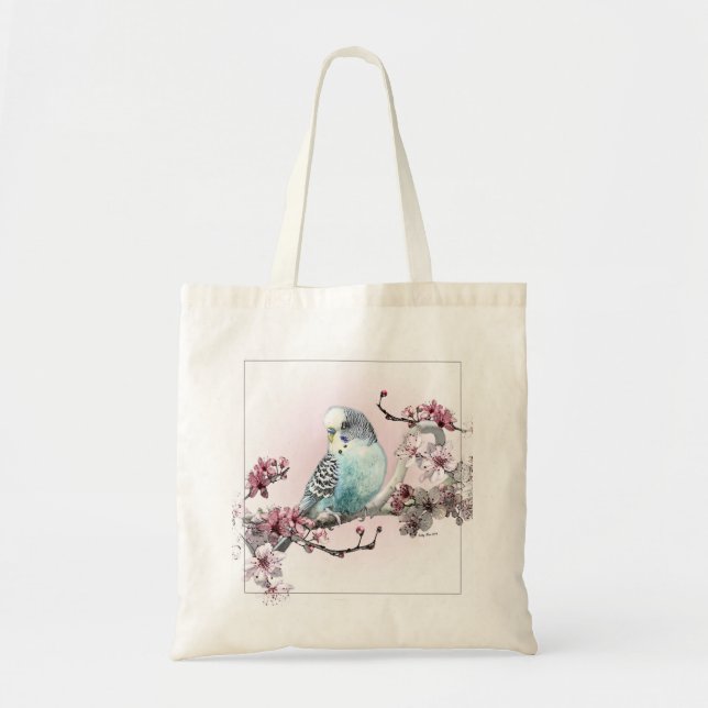 Parakeet and Cherry Blossoms - Tote Bag (Front)