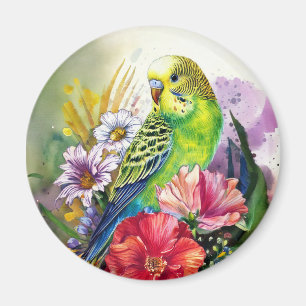 Parakeet and Flowers Magnet