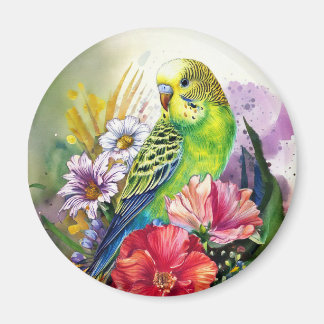 Parakeet and Flowers Magnet