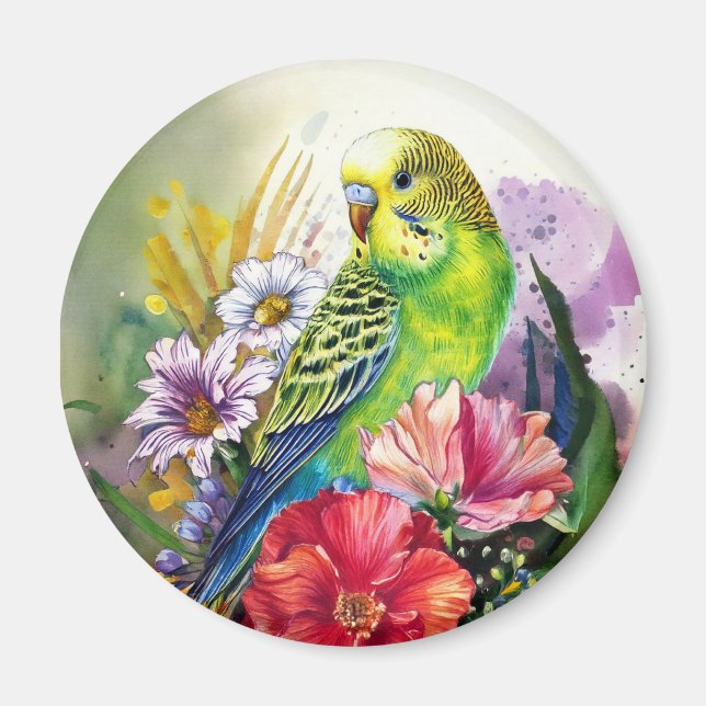 Parakeet and Flowers Magnet (Front)