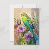 Parakeet and Purple Flowers