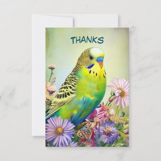 Parakeet and Wildflowers Thank You Card (Front)