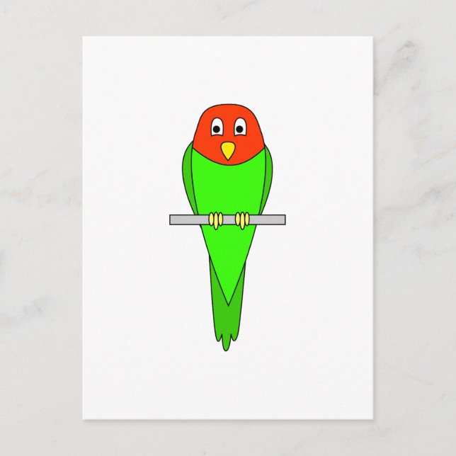 Parakeet Cartoon. Bird on a perch. Postcard (Front)