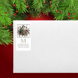 Parakeet Lanterns Christmas Monogram Address Label<br><div class="desc">Capturing the sweet and elegance of a beautiful parakeet amid vintage lanterns with a beautiful Christmas bouquet,  featuring pinecones,  poinsettia,  feathers,  holly berries,  and Christmas baubles.  Customisable monogram and return address label.</div>