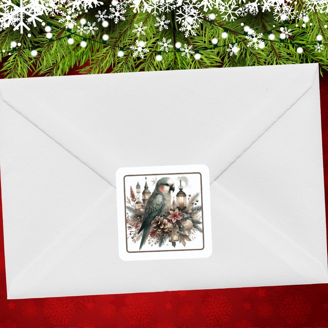 Parakeet Lanterns Christmas  Square Sticker (Creator Uploaded)