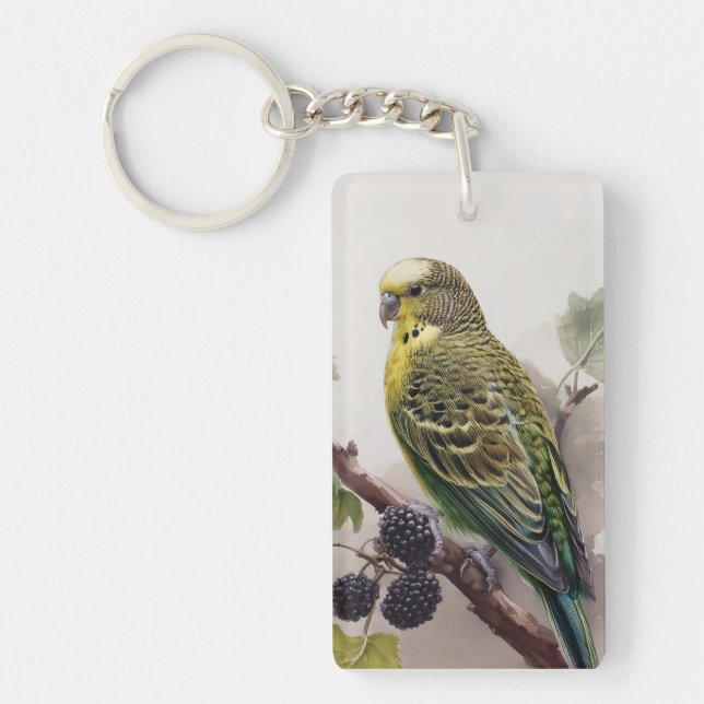 Parakeet on a Mulberry Branch Key Ring (Front)