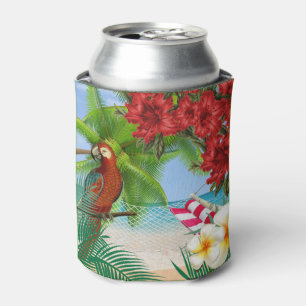 Parakeet on a Tropical Beach Can Cooler