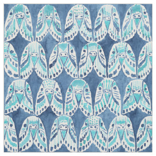 PARAKEET ON REPEAT Blue Boho Budgie Pattern Fabric