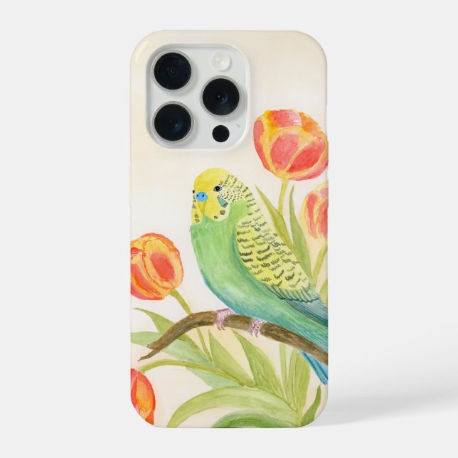Parakeet with Tulips  iPhone Case (Back)