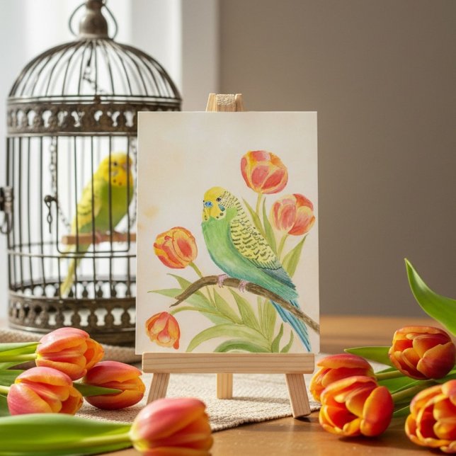 Parakeet with Tulips  Postcard (Creator Uploaded)