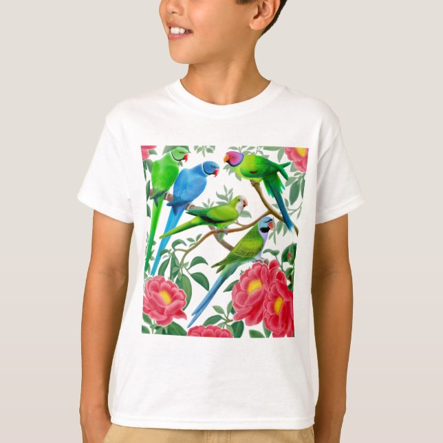 Parakeets and Peonies T-Shirt (Front)