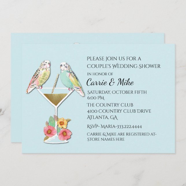 Parakeets Couples Wedding Shower Invitation (Front/Back)