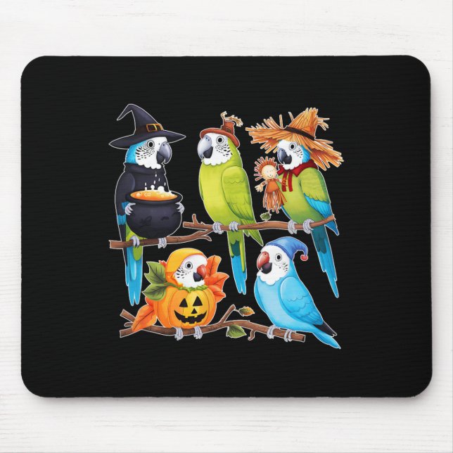 Parakeets In Costumes Fall Season Halloween Fun  Mouse Pad (Front)