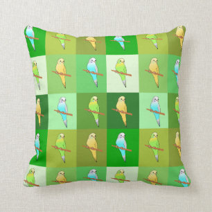 Parakeets in Green squares Pattern cushion