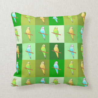 Parakeets in Green squares Pattern cushion