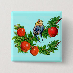 parakeets in love 15 cm square badge