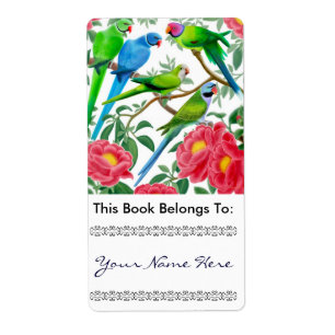Parakeets in Peonies Bookplate