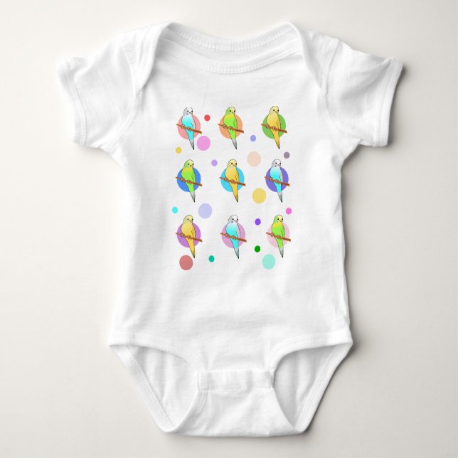 Parakeets & Polka Dots Pattern Baby Bodysuit (Front)
