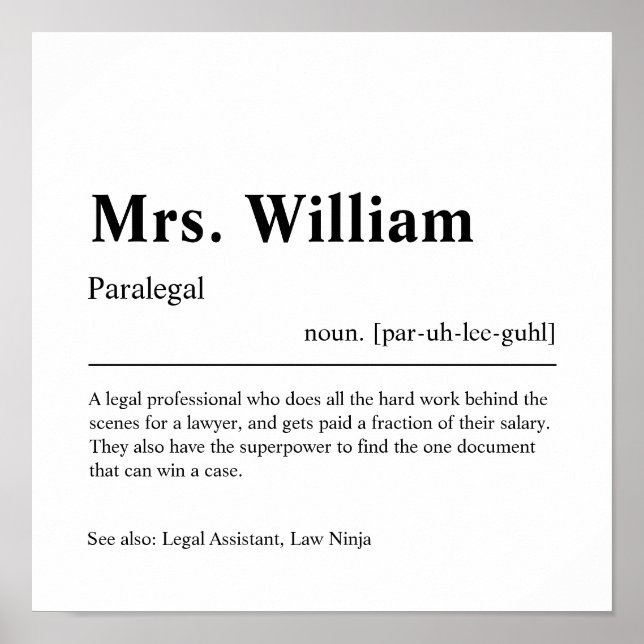 Paralegal Personalised Gift Poster (Front)