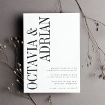 Parallel | Modern Black & White Typography Wedding Invitation<br><div class="desc">A modern and minimal typography based wedding invitation featuring your names in classic soft black serif lettering,  running vertically up the left side of the card. Personalise with your wedding details aligned at the lower right.</div>