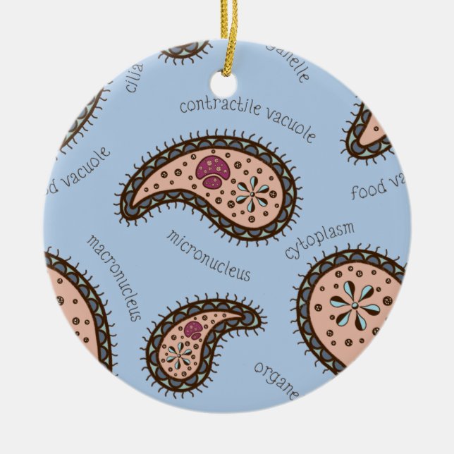 Paramecia Paisley Biology Science Blue Ceramic Tree Decoration (Front)