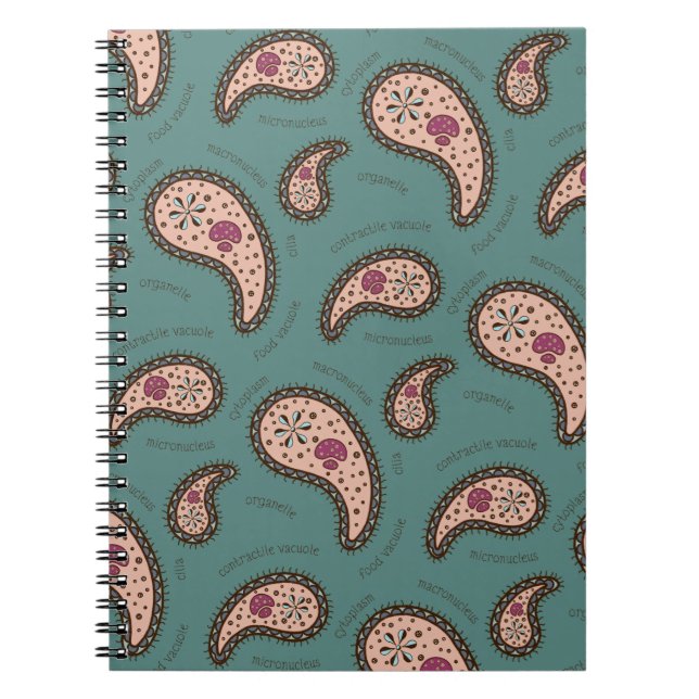 Paramecia Paisley Biology Science Teal Notebook (Front)