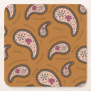 Paramecia Paisley Customisable Biology Brown Square Paper Coaster
