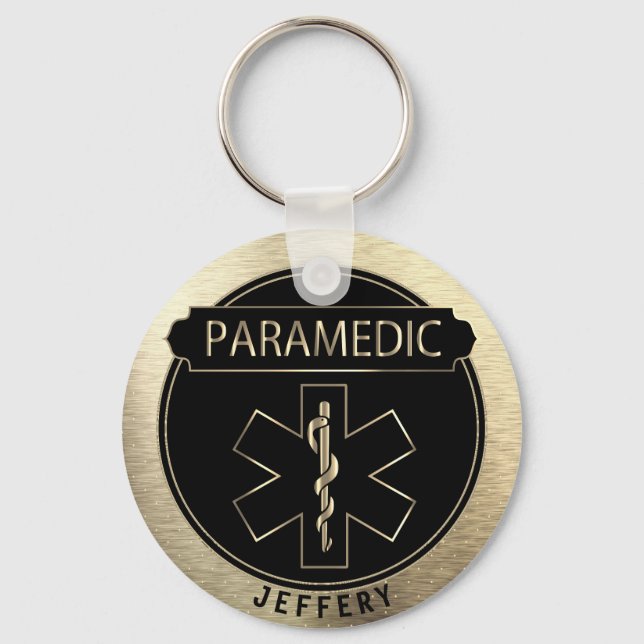 Paramedic 🚑 - Black and Gold   Key Ring (Front)
