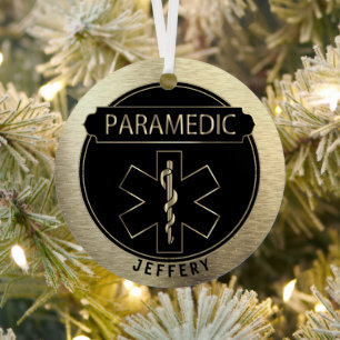 Paramedic 🚑 - Black and Gold  Metal Tree Decoration