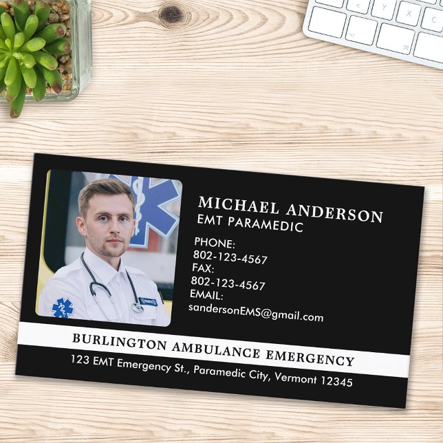 Paramedic Custom EMS EMT Emergency Ambulance Photo Business Card (Creator Uploaded)