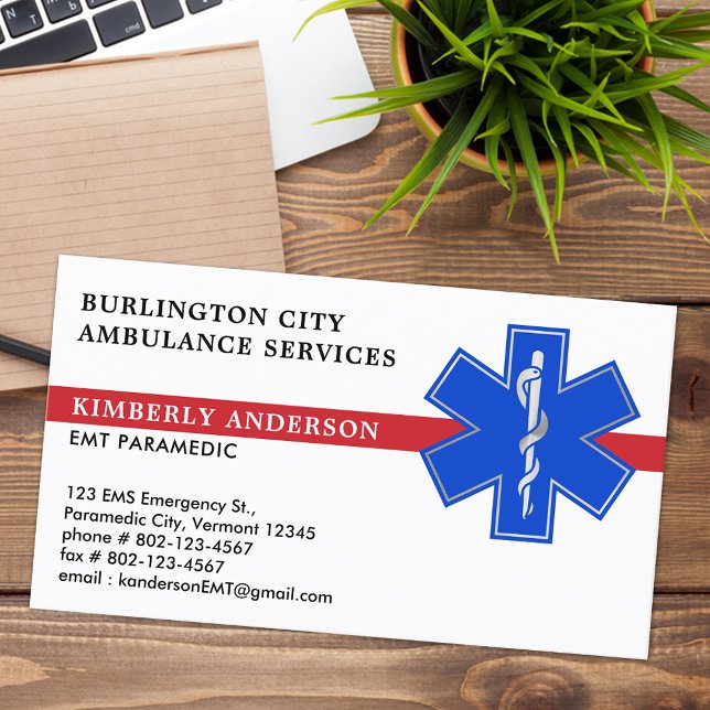 Paramedic Emergency Medical Ambulance Star Of Life Business Card (Creator Uploaded)