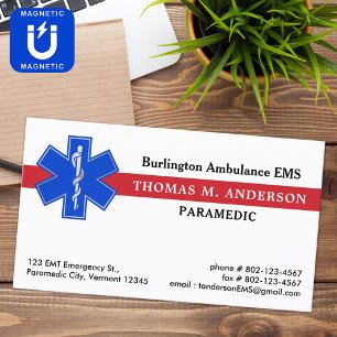 Paramedic Emergency Medical EMS EMT Star Of Life  Magnetic Business Card